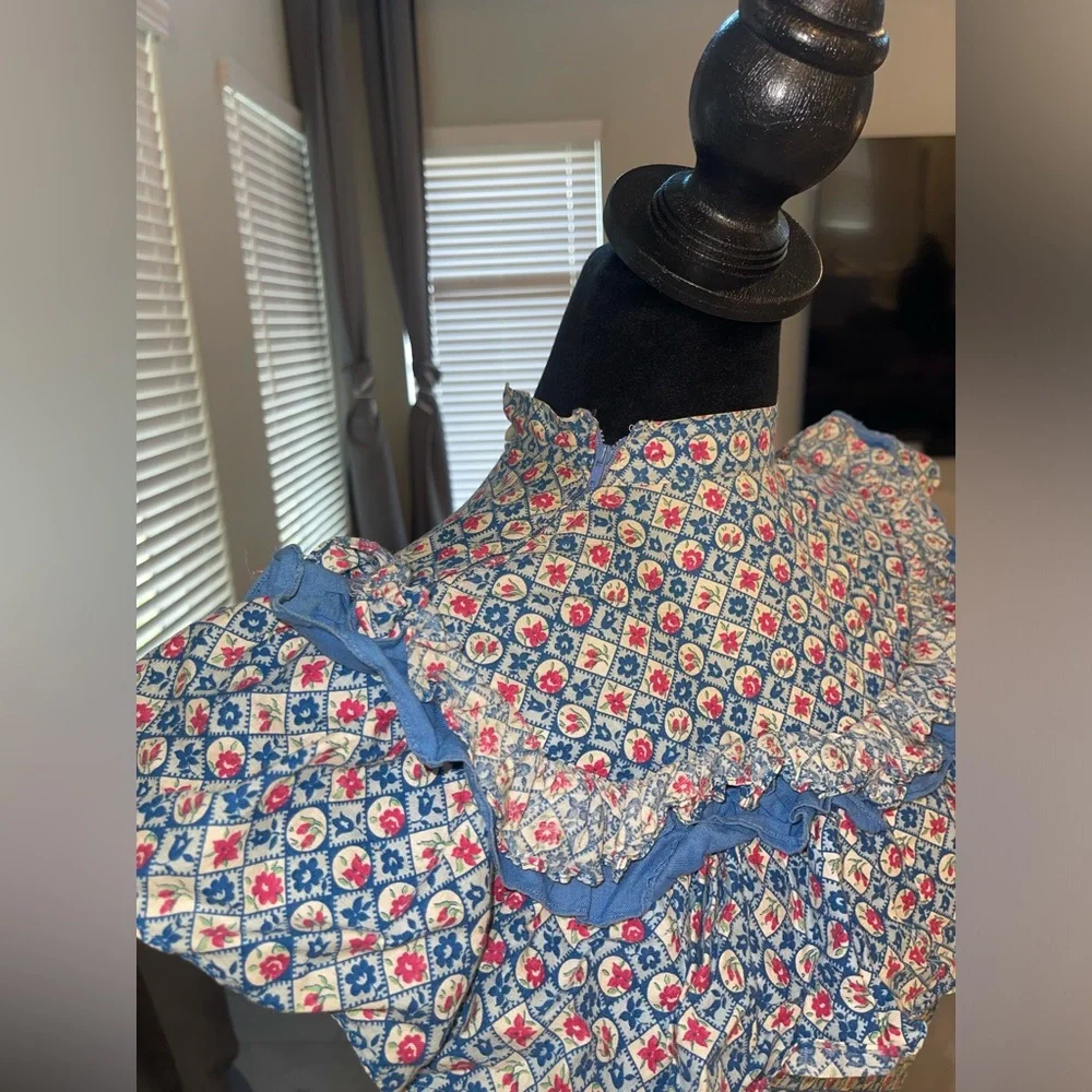 Vintage 1930s? Cotton Calico lawn handmade prairie cottage back lace up dress XS - Picture 5 of 10